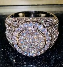 2.50 Ct Round Real Moissanite Cluster Men's Wedding Ring 14K White Gold Plated