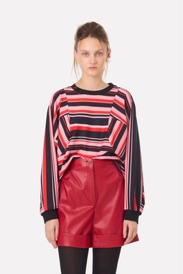 Julia Allert Bold Striped Top With Voluminous Sleeves Black Red Sz Small NWT