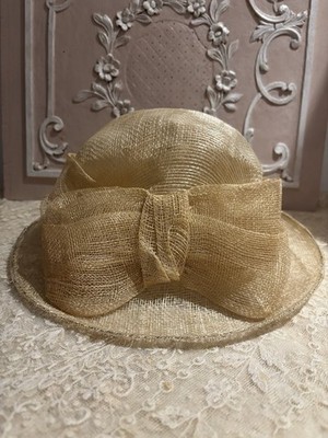 Vintage Sisal Hut beige mit großer Schleife