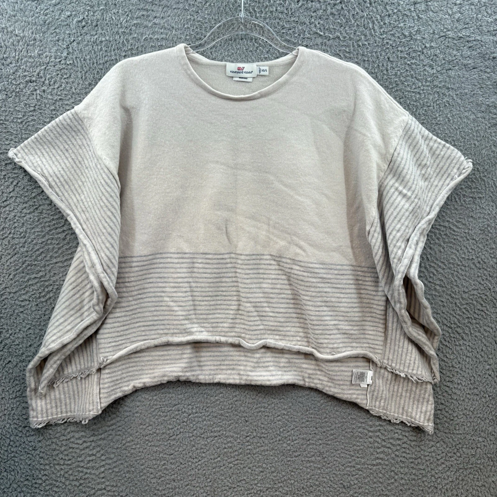 Vineyard Vines Poncho Womens XS Small Gray Beige Striped Merino Wool Sweater