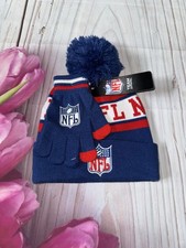 New NFL Team Appareal Boys Beanie Hat Pom Pom With Gloves One Size Blue Red