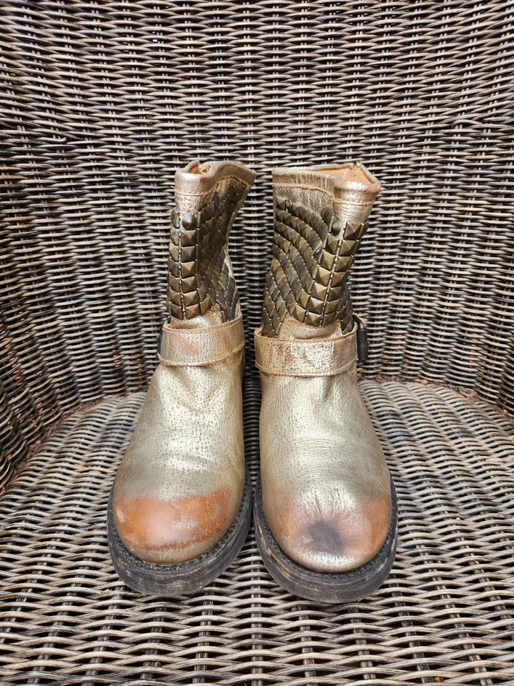 (F075 911) Bottes/bottines biker ASH à clous – coloris bronze doré – T. 39 - Photo 3/4