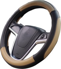 Car Steering Wheel Cover 15 inch No Smell Comfort Durability -Black Beige