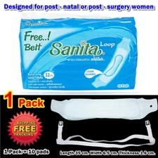 1X10 PADS FREE BELT SANITARY TOWELS PACK LOOPED EXTRA LONG 13"or 35cm HOSPITAL.K