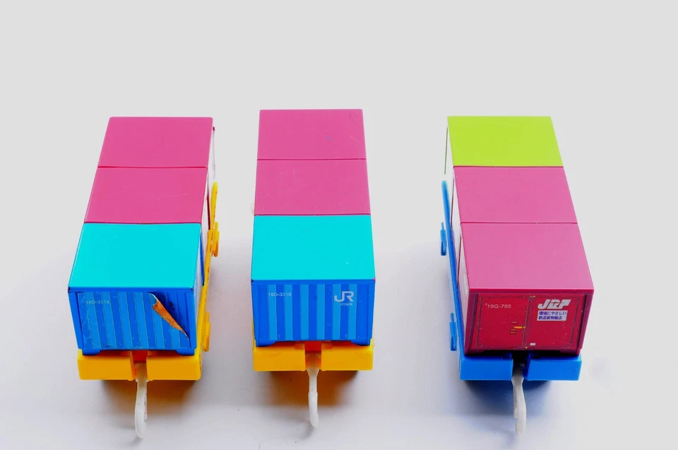 Juego de 3 vagones contenedores de carga Plarail JRF Japón tren juguete Tomy azul y amarillo Foto 3 de 4