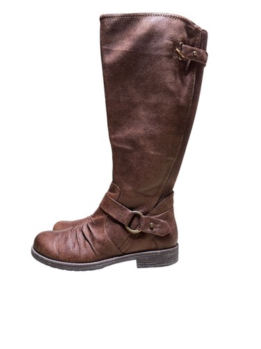 Baretraps Stiefel Damen 6M Reiten braun Kunstleder Reißverschluss Stretch Schnalle