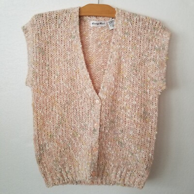 Vtg Carriage Court Womens 8  Sweater Vest Button Up Confetti Specks V-neck Blush