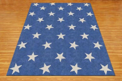 Contemporary Carpet All Size Sky Blue & White Hand Tufted Rug Study Room , Hall