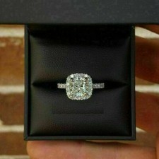 2Ct Cushion Cut Lab-Created Diamond Halo Engagement Ring 14k White Gold Plated