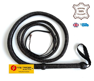 Smart & Sharp 6ft Leather Bull Whip – Brown Braided Whip For Training, Hunting, & Outdoor Use