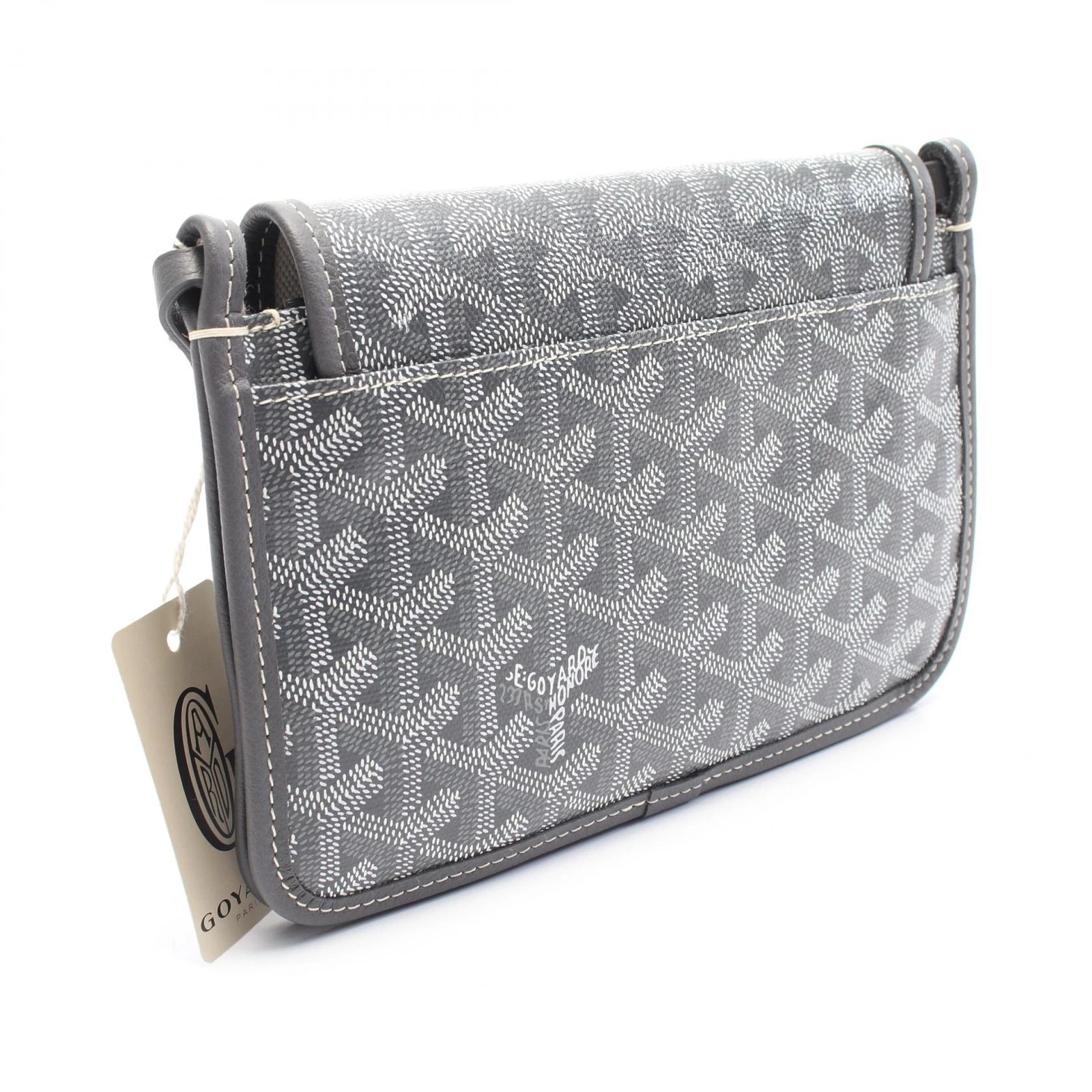 GOYARD plume pouch portafoglio tracolla borsa tela pelle grigio bianco