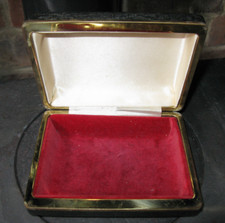Vintage Jewellery Box Trinket Black Outer Red Velvet Inner Gold Metal Trim Antiq