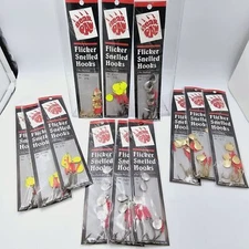 3 Packs Bear Paw Flicker Snelled 1/0 Baitholder Hooks Gold, Nickel, Yellow, Pick
