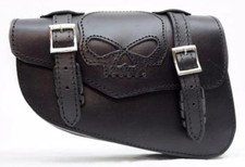 Sacoche sac trousse en Cuir Noir motif Tête de Mort SKULL pour moto custom