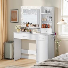 Vanity with Mirror Lights Makeup Vanity Desk Women Girls Bedroom Dressing Table