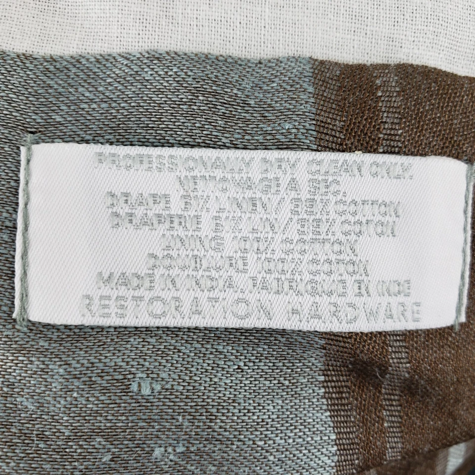 Restauración Hardware Azul Marrón Rayas Algodón Lino Forrado Cortina Panel 51x84 Foto 3 de 4