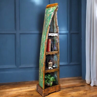 Bootsregal Bücherregal Teak Holz massiv Altholz Boot Design Kanu Regal maritim - Bild 1 von 4
