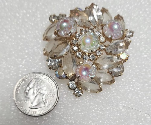 Juliana (#4426) D&E Vintage Clear & AB Iridescent Scooped Gold Tone Brooch B972 - Picture 8 of 8