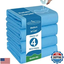 Bed Pads Washable Waterproof 34'' x 36'' (Pack of 4), Reusable Incontinence U