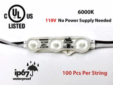 50ft 110V LED MODULE Light UL White 100pcs Business Storefront Sign Direct Power