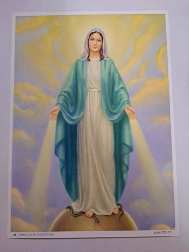 IMMACULATE CONCEPTION  MARY Vintage Italy Lithograph Print NEW 7 1/4" x 10 6/16"