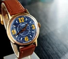 VINTAGE TIMEX 1978 CLASSIC MECHANICAL WIND UP MEN'S GOLDEN BROWN LEATHER WATCH