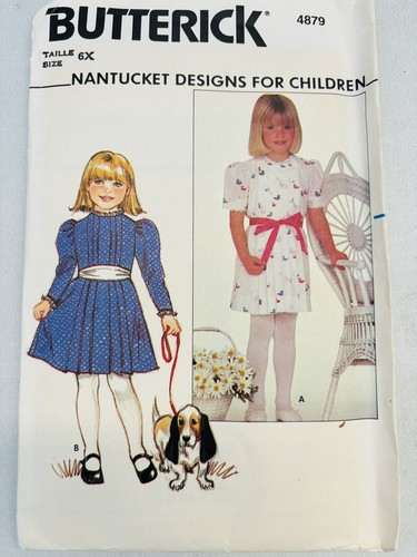 VTG 80'S BUTTERICK PATTERN 4879 NANTUCKET GIRL'S SMOCKED PINAFORE DRESS*SZ.6