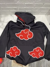 New!  Naruto Saske Cloud Symbols Anime Hoodie Black Red Sweatshirt - Size L