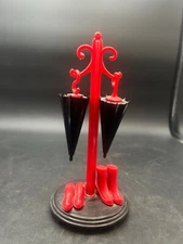 Vintage Plastic Salt & Pepper Shaker Red & Black Umbrella on Stand Rain Boots 
