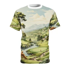 All Over Print Vintage 80s 90s Style Golf Art T Shirt NEW Adult Golf Course Tee