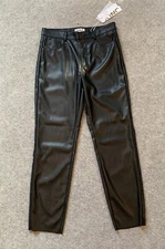 Only Emily Faux Leather Ankle Trousers High Waist Straight Black Size L NEW