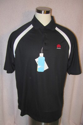 Huawei Mens Polo Shirt, Extreme Performance, Polyester, Black, Size 2XL, EUC