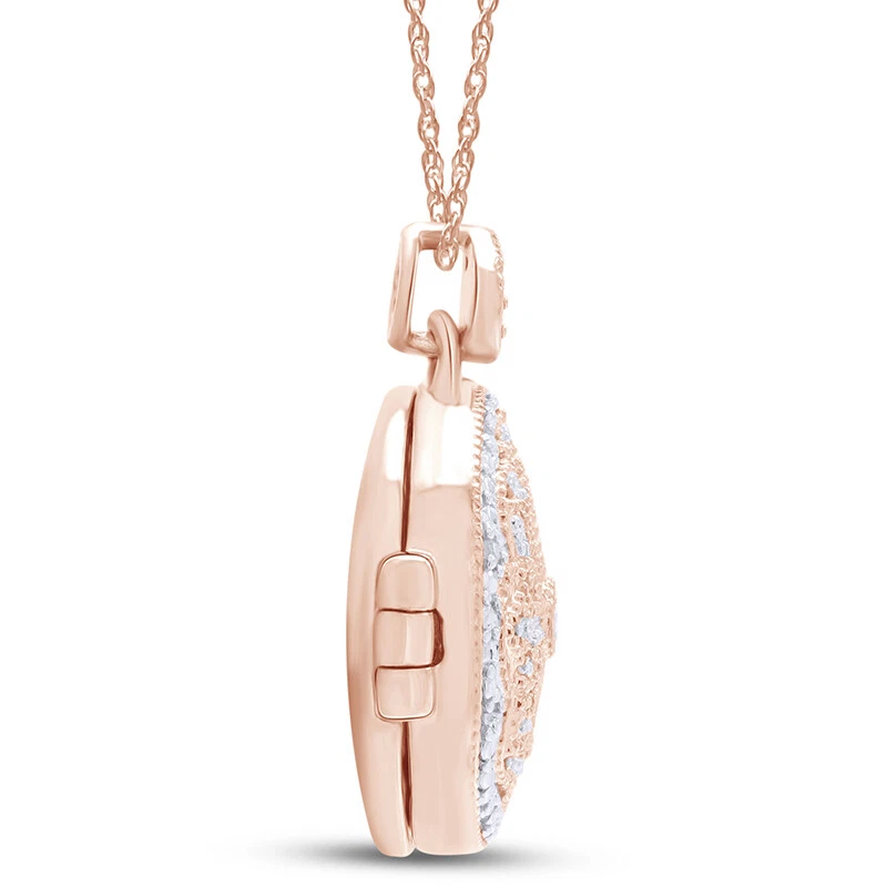 Collar Floral Medallón Diamante Natural Vintage Chapado en Oro 14K Plata 0.10Ct Foto 4 de 4