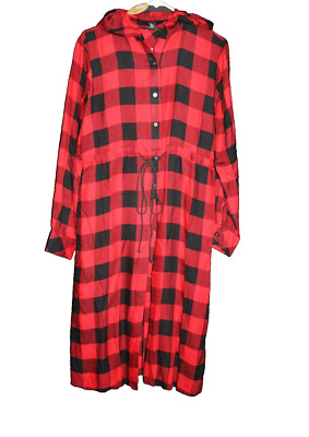 Thread Story Dress Black & Red Buffalo Plaid Hoodie Size Small Button Front NEW 