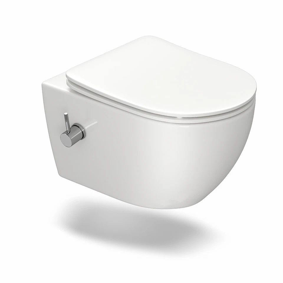 Dusch WC Spülrandlos Wand Hänge-WC Bidet Toilette inkl. Armatur + Softclose Sitz