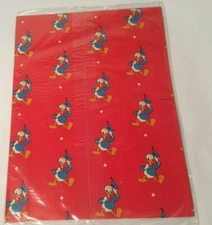 NOS 1980's Vintage Disney Donald Duck Red  Gift Wrap Paper