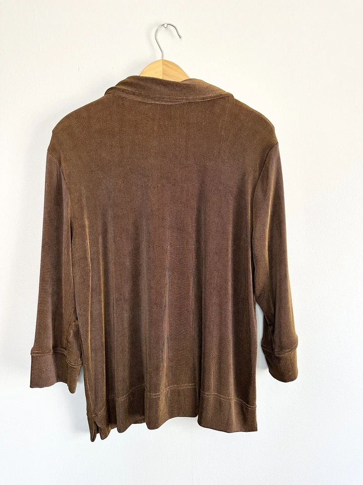 Cárdigan Suéter Coldwater Creek Para Mujer Talla L Marrón Dorado Abotonado Acetato EE. UU. Foto 2 de 4