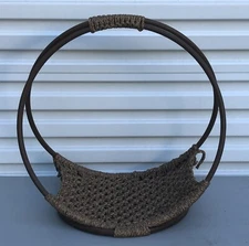 Vintage MCM Mid Century Macramé Wood Magazine Rack Firewood Holder Multipurpose