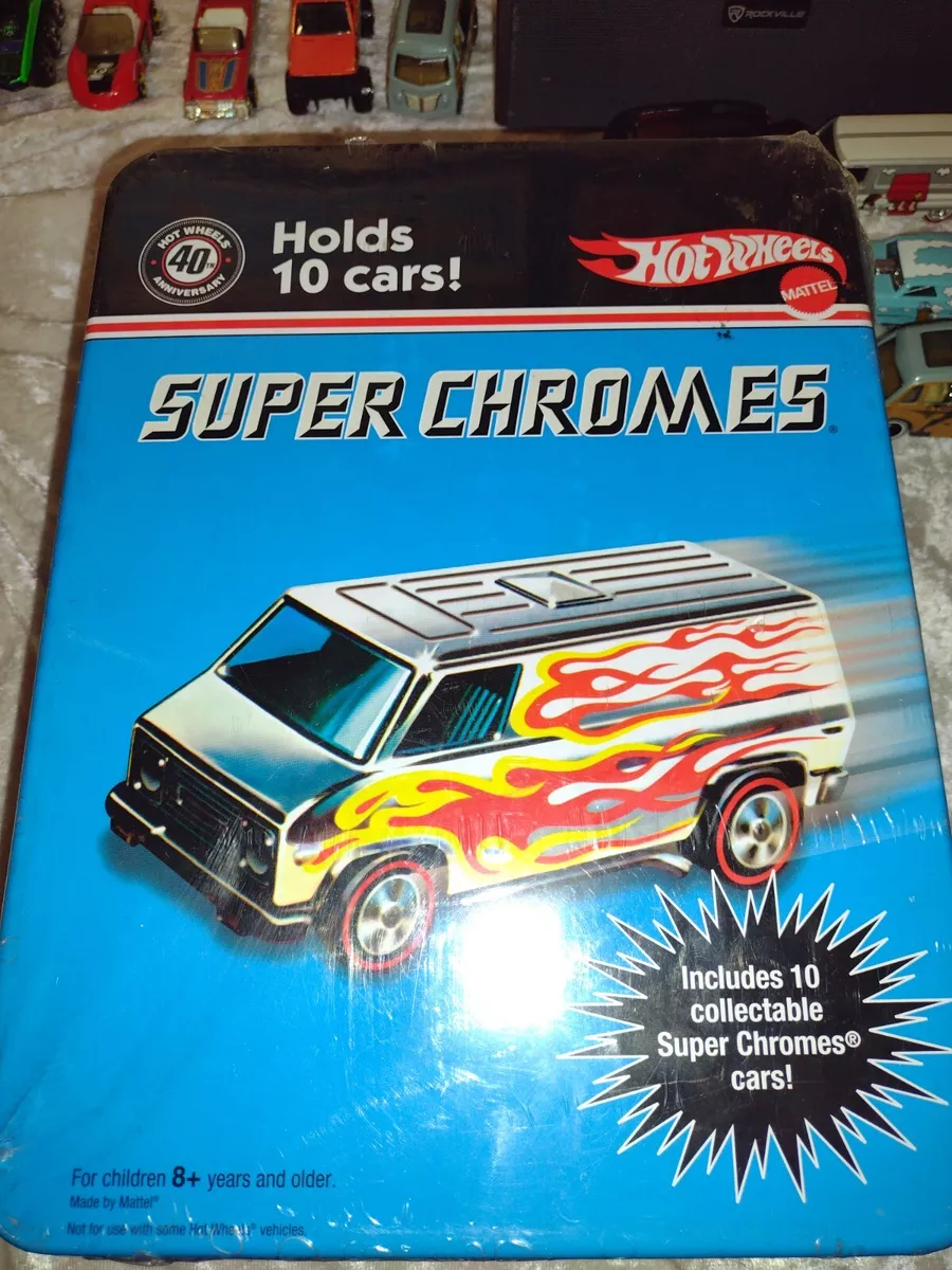 Hot Wheels Super Chromes 10 Car Set 40TH Anniversary Car Tin