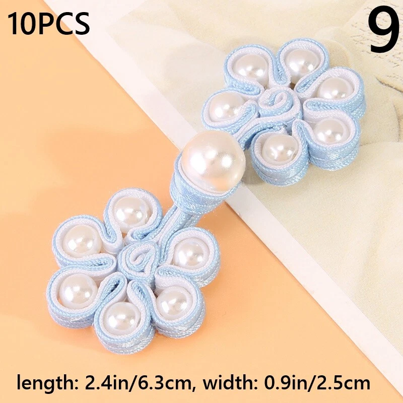10pcs Vintage Flower Pearl Frog Button Sewing for Wedding Cheongsam Tang Suit - Image 3 of 4