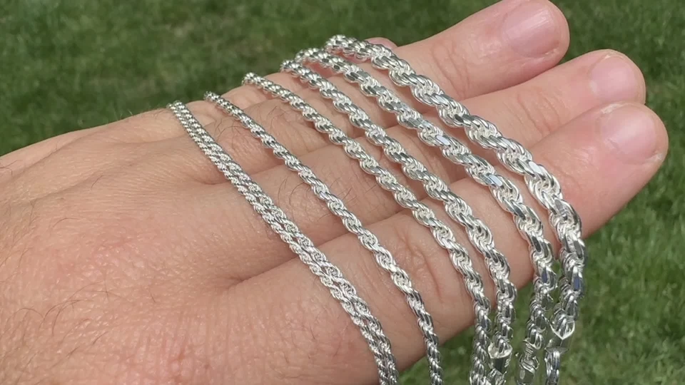 Cadena de cuerda de plata esterlina 925 sólida real para hombre y mujer 1,5-5 mm 16"-30" ITALIA Foto 2 de 4