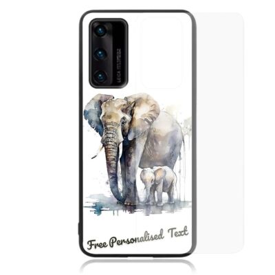 Personalised Text For Huawei Glass Phone Case Series - Mother Elephant & Calf