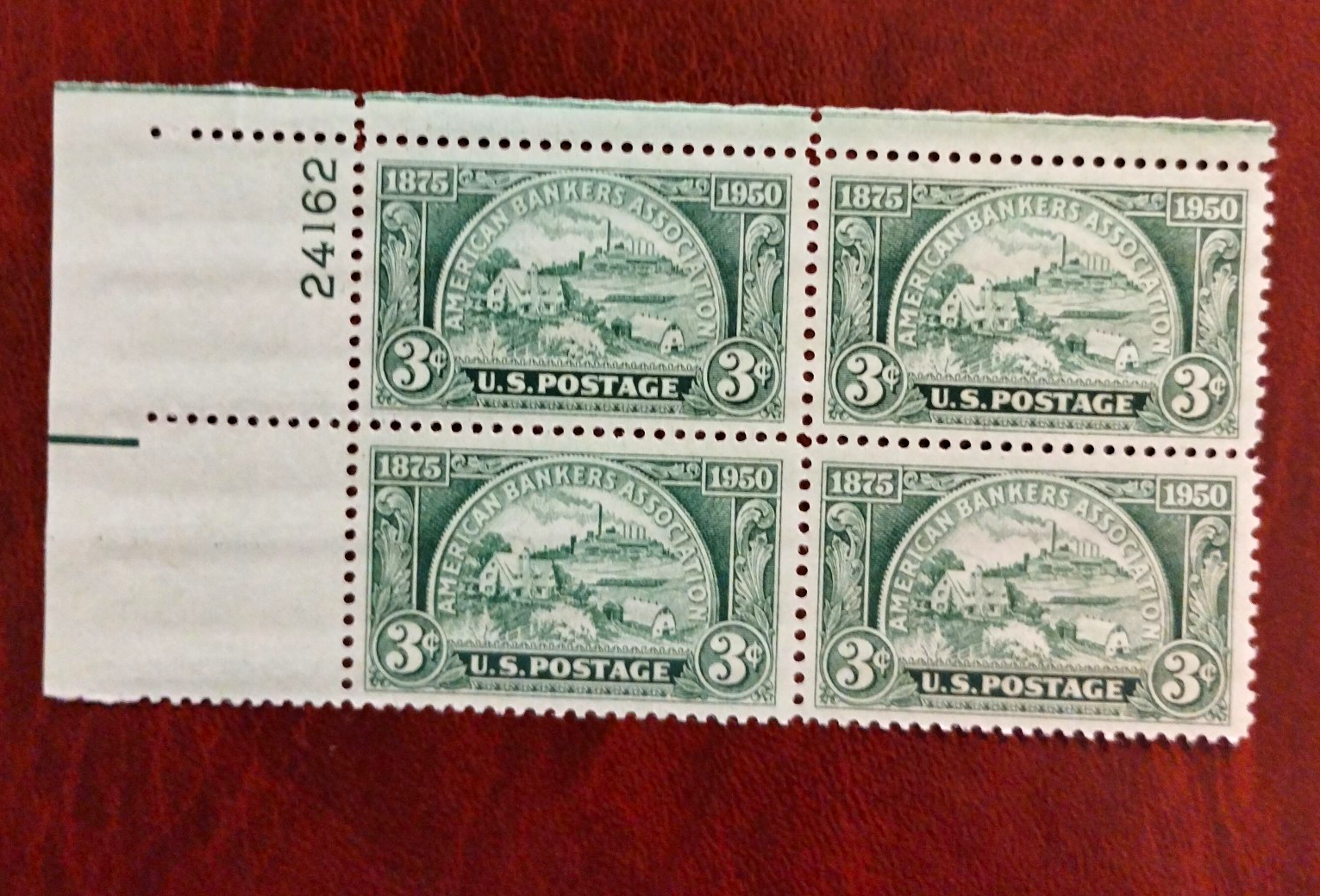 1950 American Bankers Association 3¢ US Stamp Plate (#24162) of 4 (MNH) - #987
