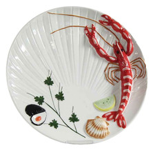 PIATTO VASSOIO PIETANZA TONDO ARAGOSTA MARE PESCI PESCE CERAMICA BIANCA 33 cm