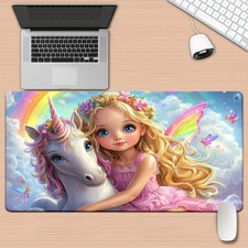 40 90cm1pc XXL Non-Slip Rubber Mouse Pad - Girl with Unicorn  Rainbow Fantasy D