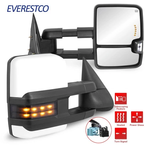 Pair White Painted Tow Mirrors For 2003-2006 Chevrolet Silverado GMC Sierra