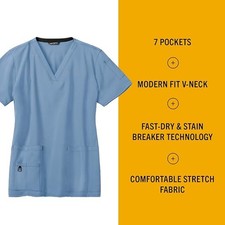 Carhartt Cross Flex Women's Scrub Top V-Neck, Azure Blue, Medium