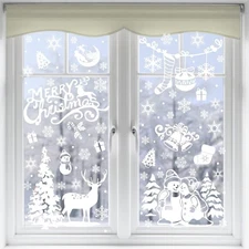 Xmas Window Clings Decoration, 141 Static Stickers Merry White Christmas 