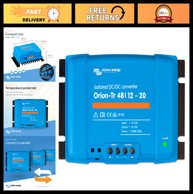 DC to DC Converter 48V to 12V 20A 240W - Isolated, IP43 Protected for Dual Batte