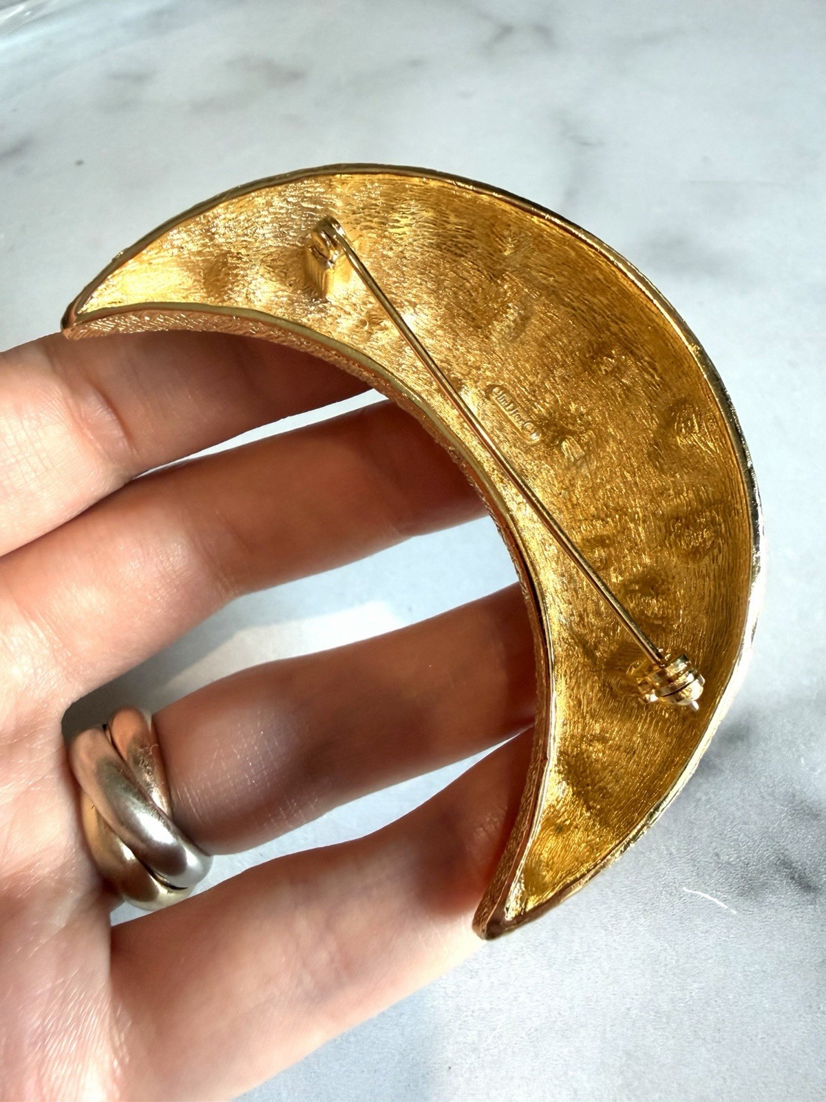 Vintage Christian Dior Gold Plated Textured Crystal M… - Gem